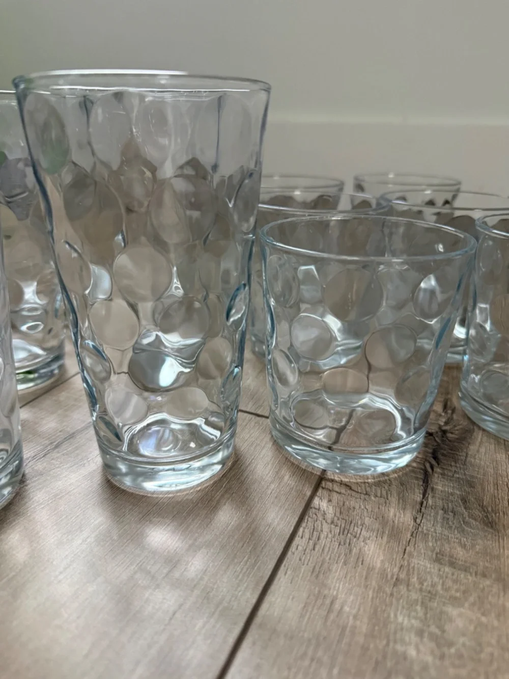 Set of six tall, six short glassware with polkadots